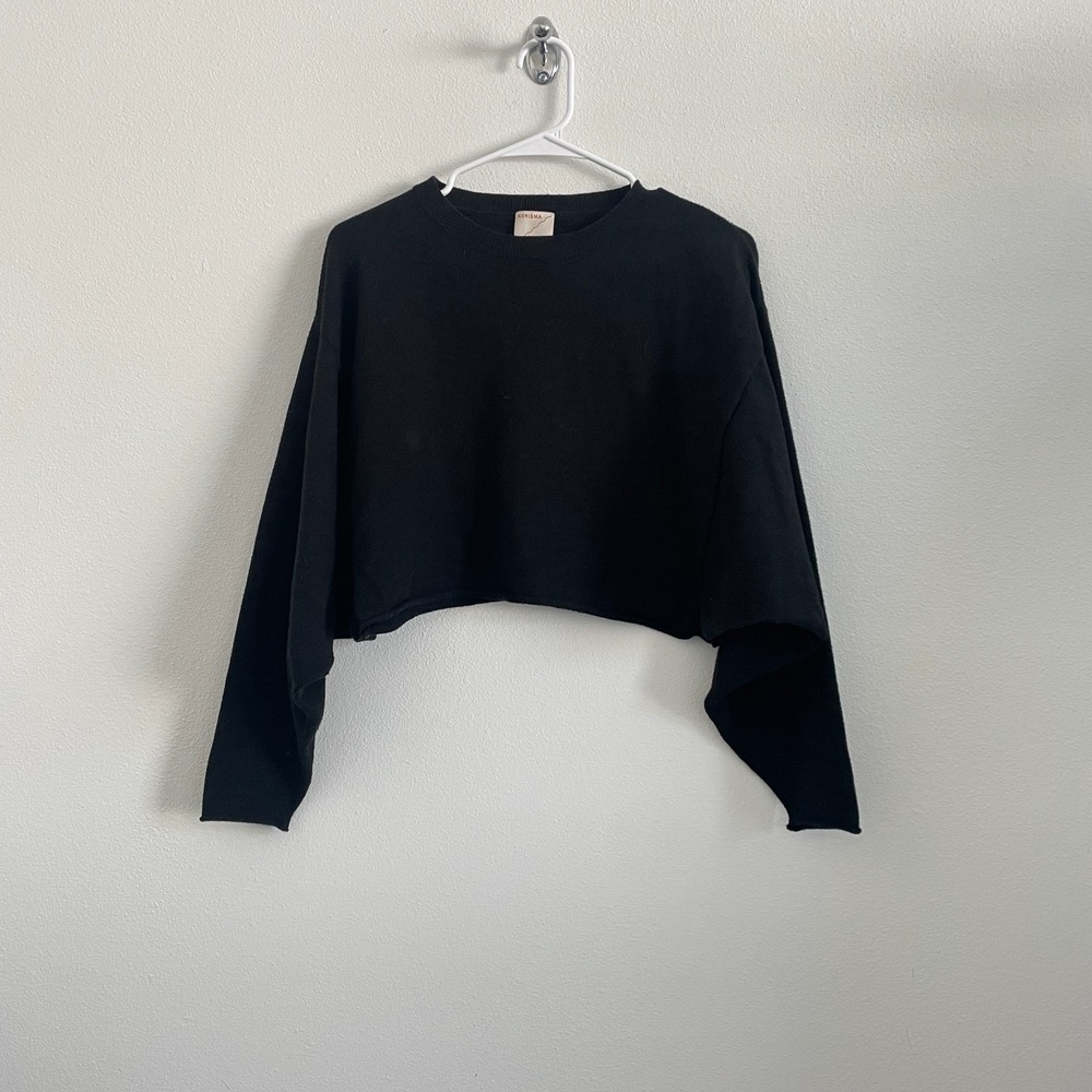 Kerisma Sweater Women OS‎ Black Cropped Knit Angora Blend Minimalist